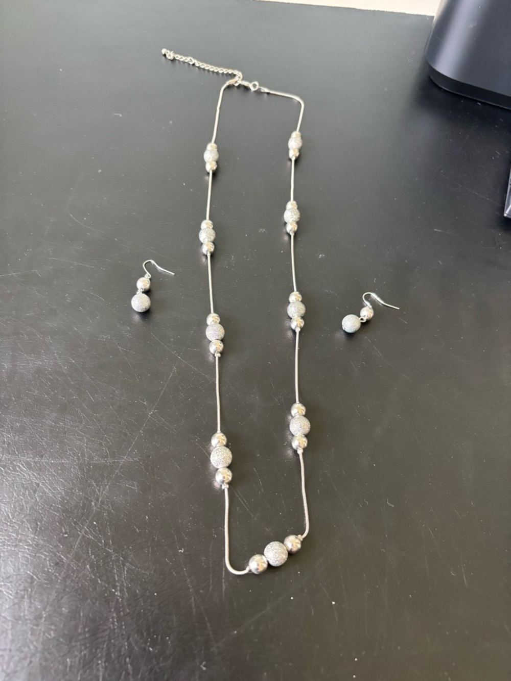 Ann Taylor Silver-Tone Glitter Bead Necklace and Earrings Set